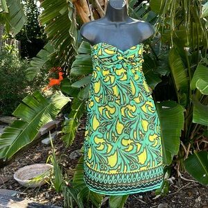 Milly strapless silk scarf print dress